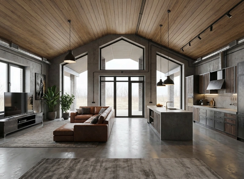 Дизайн интерьера в стиле Лофт — Гостиная от нейросети RoomGPT