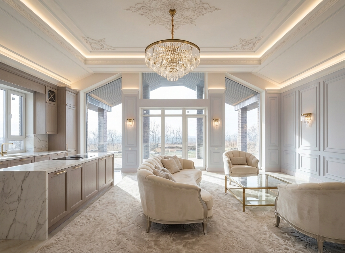 Дизайн гостиной в стиле Неоклассика — фото интерьера от нейросети RoomGPT