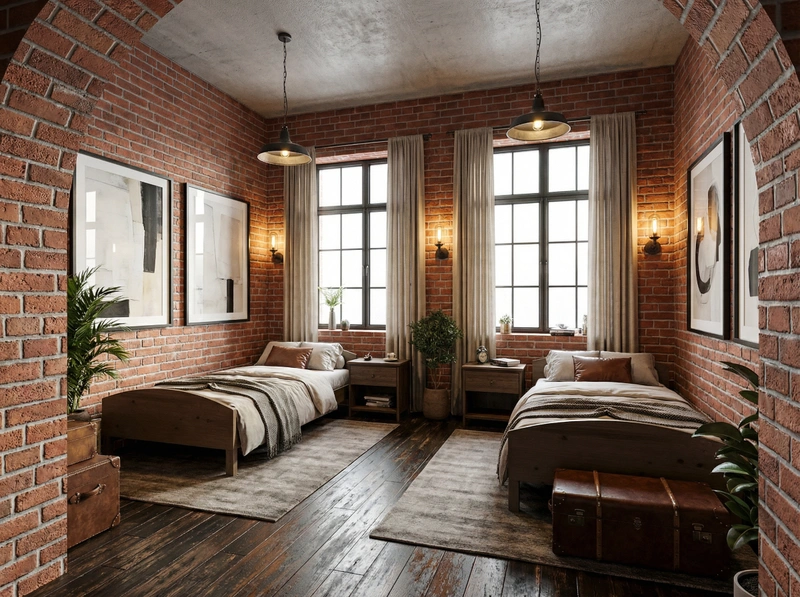 Дизайн интерьера в стиле Лофт — Спальня от нейросети RoomGPT