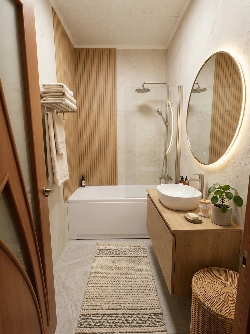 Дизайн ванной в стиле Хюгге — фото интерьера от нейросети RoomGPT