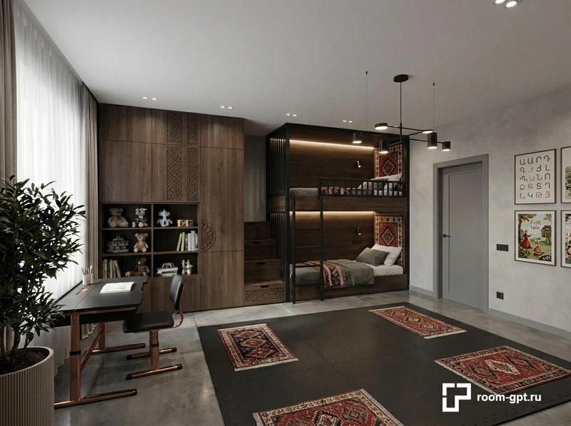 Дизайн интерьера в стиле Блэктэк — Детская от нейросети RoomGPT