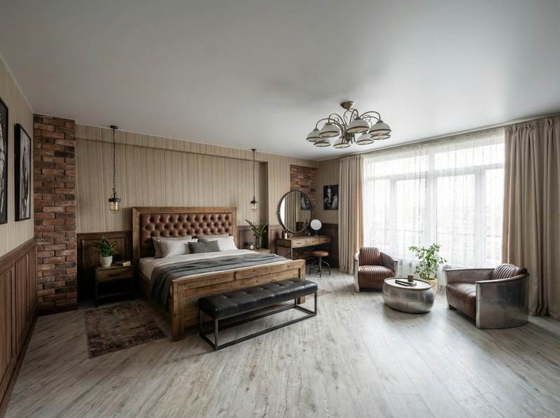 Дизайн интерьера в стиле Лофт — Спальня от нейросети RoomGPT