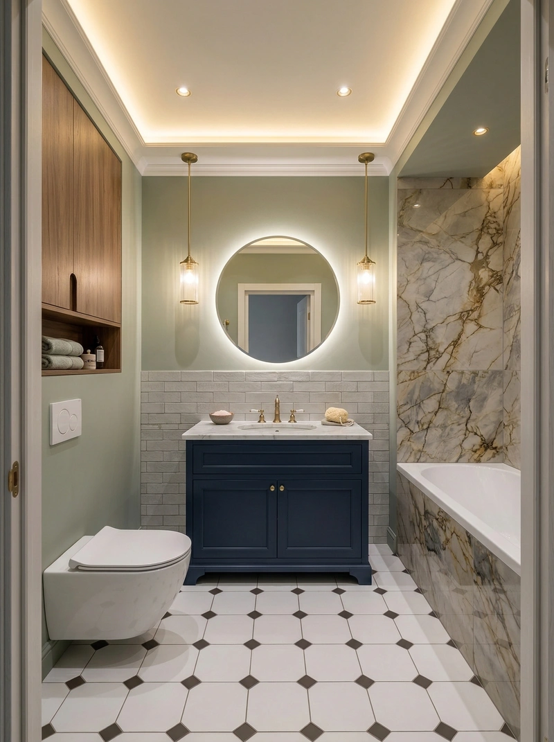 Дизайн ванной в стиле Классика — фото интерьера от нейросети RoomGPT