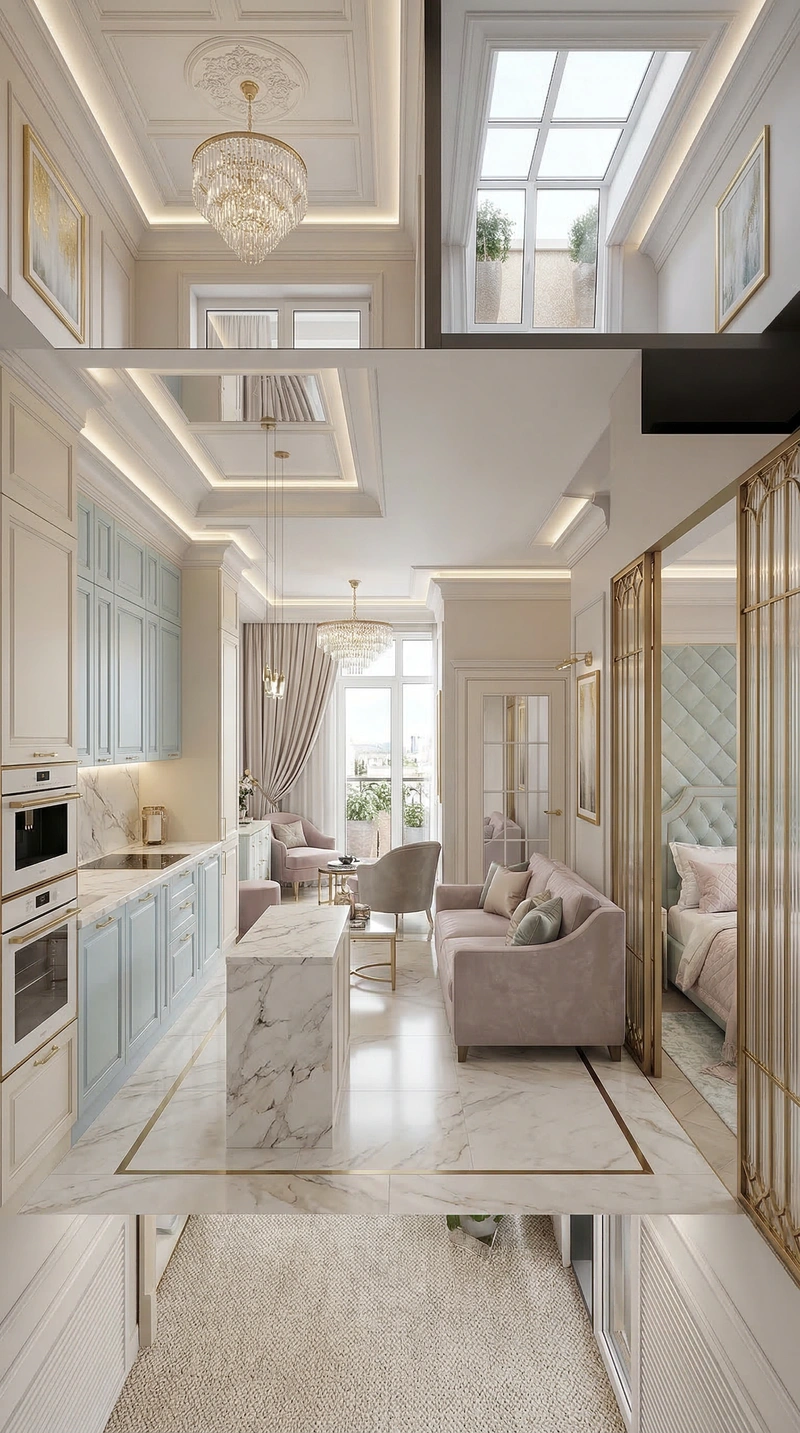 Дизайн кухни в стиле Неоклассика — фото интерьера от нейросети RoomGPT