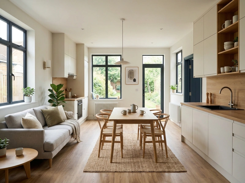 Дизайн кухни в стиле Сканди — фото интерьера от нейросети RoomGPT