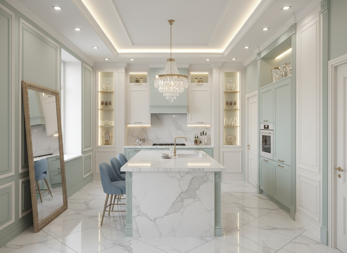 Дизайн кухни в стиле Классика — фото интерьера от нейросети RoomGPT