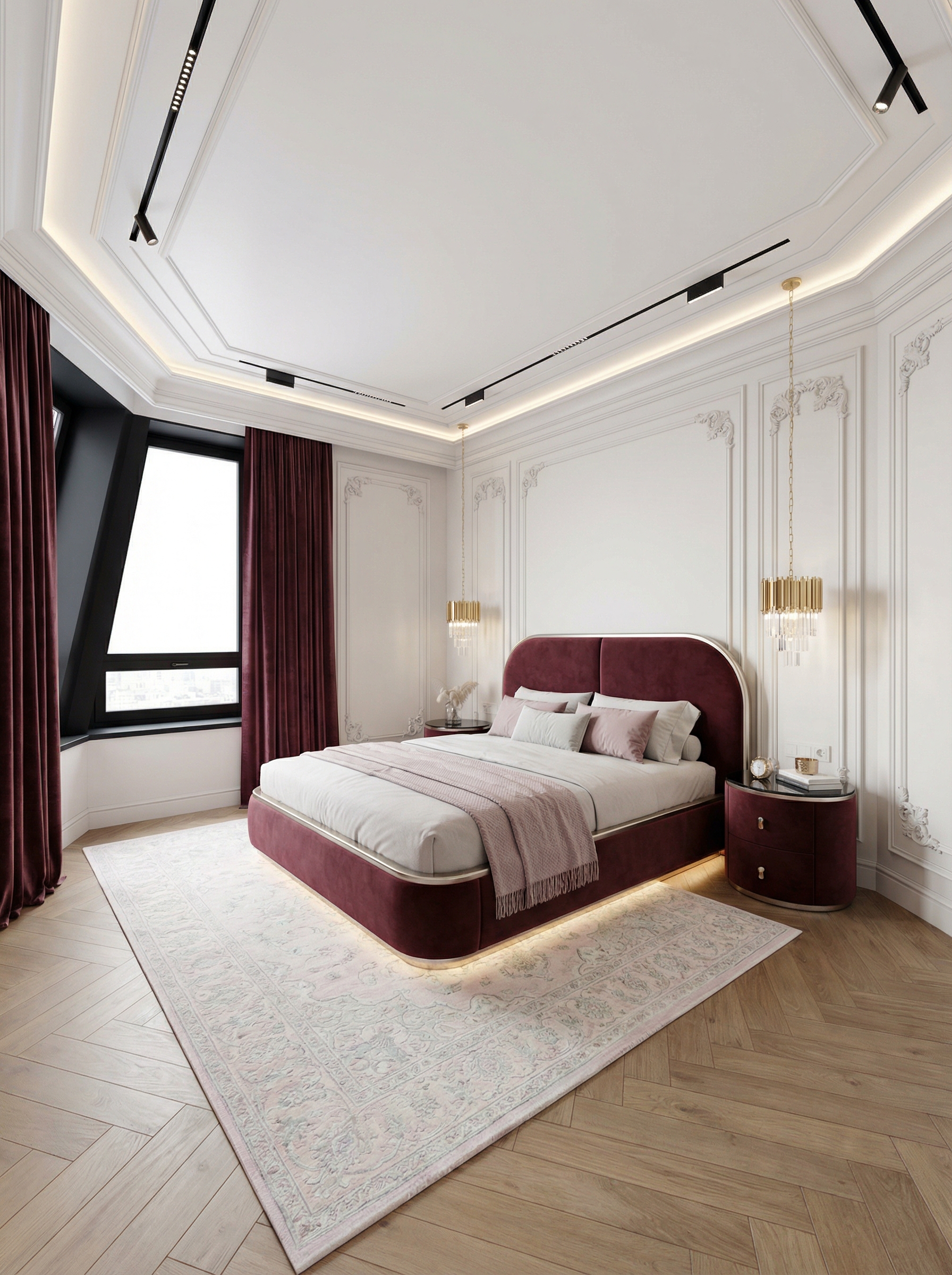 Дизайн спальни в стиле Неоклассика — фото интерьера от нейросети RoomGPT