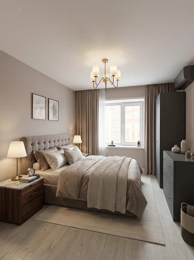 Дизайн интерьера в стиле Контемпорари — Спальня от нейросети RoomGPT