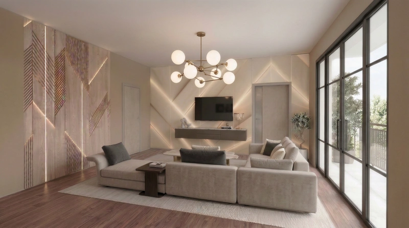 Дизайн интерьера в стиле Контемпорари — Гостиная от нейросети RoomGPT