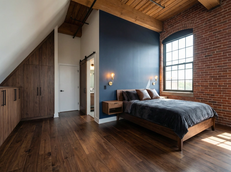 Дизайн спальни в стиле Лофт — фото интерьера от нейросети RoomGPT