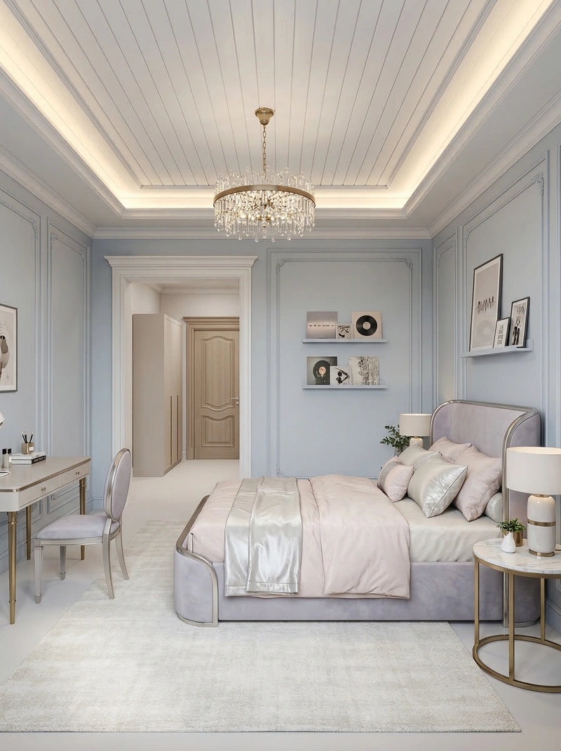 Дизайн спальни в стиле Неоклассика — фото интерьера от нейросети RoomGPT