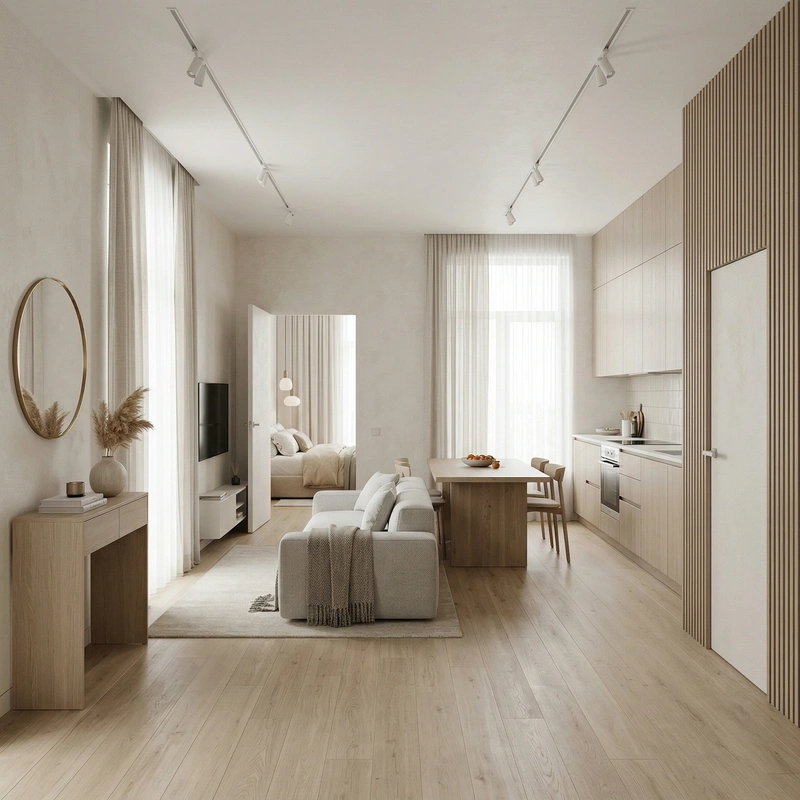 Дизайн гостиной в стиле Сканди — фото интерьера от нейросети RoomGPT