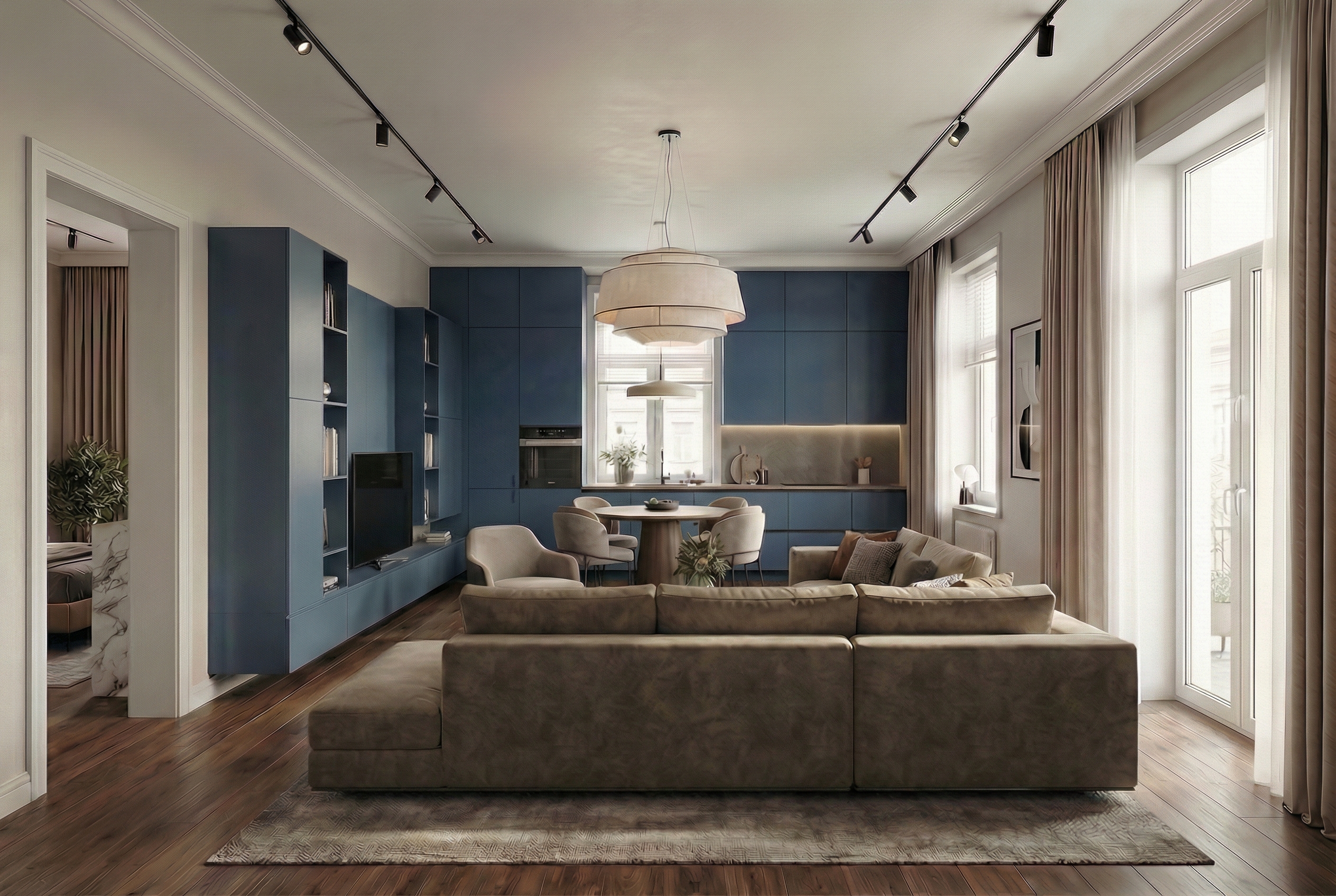 Дизайн гостиной в стиле Контемпорари — фото интерьера от нейросети RoomGPT