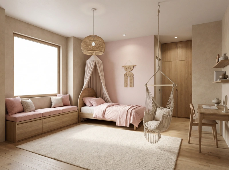 Дизайн детской в стиле Japandi — фото интерьера от нейросети RoomGPT