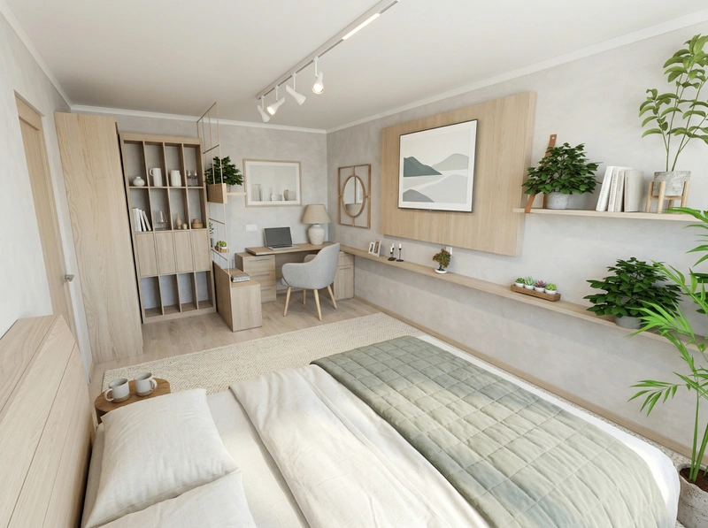 Дизайн спальни в стиле Сканди — фото интерьера от нейросети RoomGPT