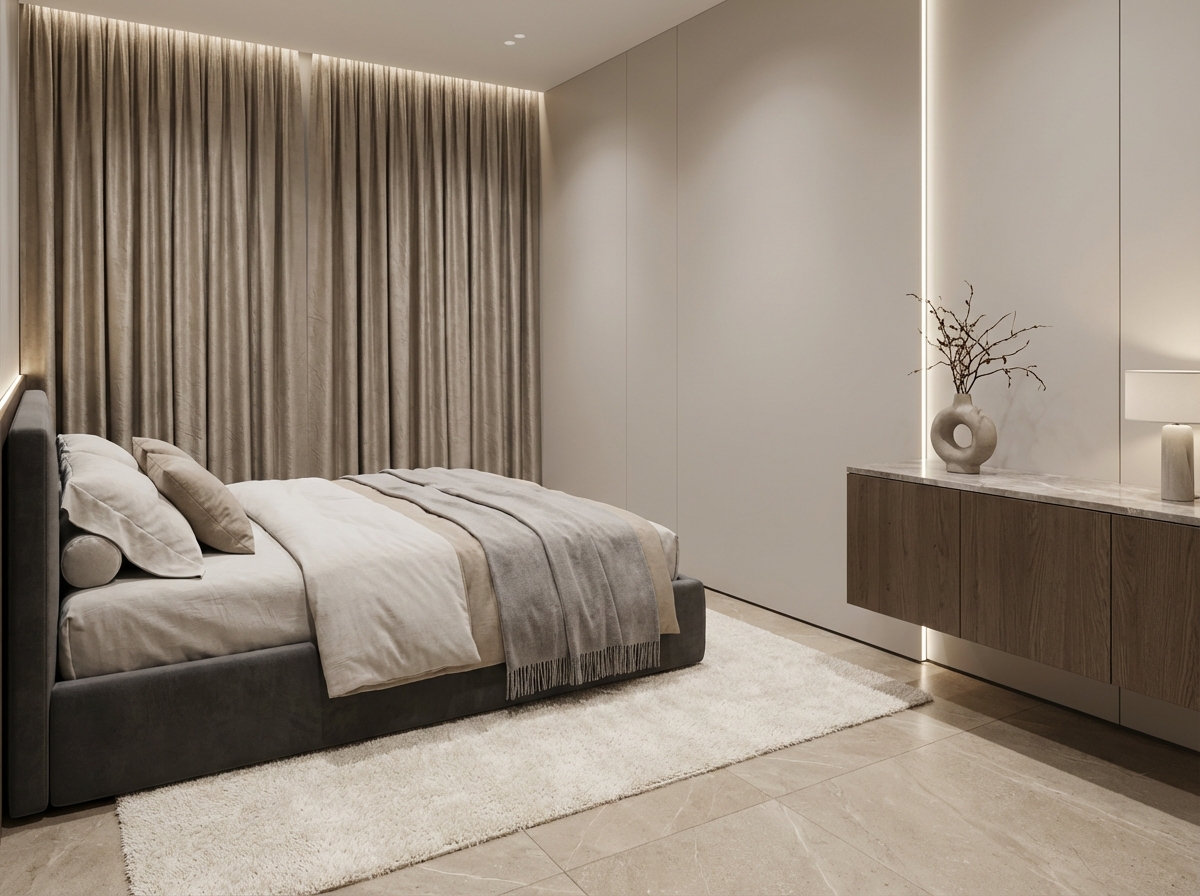 Дизайн спальни в стиле Минимализм — фото интерьера от нейросети RoomGPT