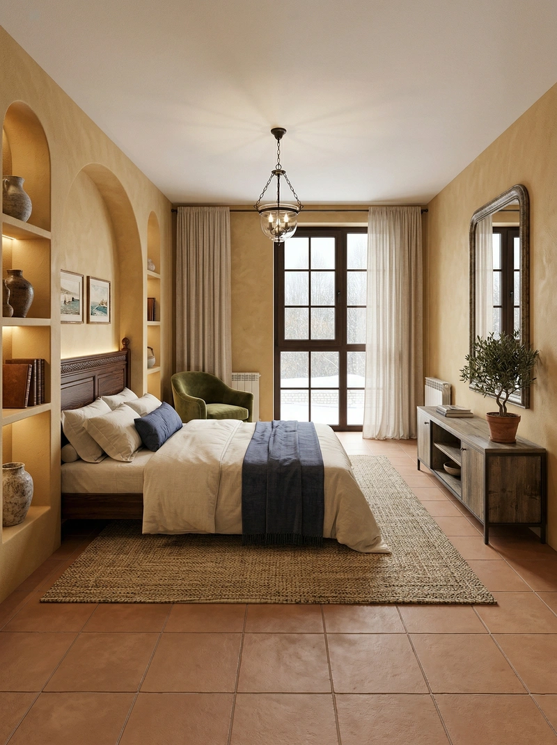 Дизайн спальни в стиле Контемпорари — фото интерьера от нейросети RoomGPT