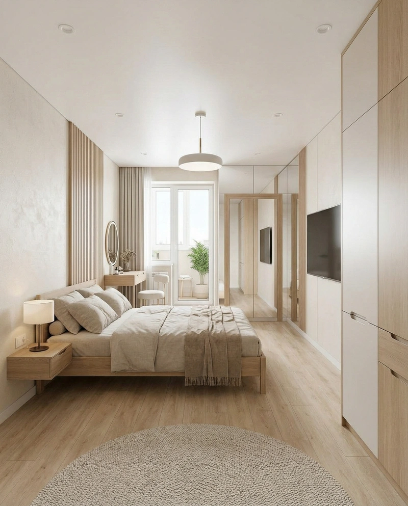 Дизайн спальни в стиле Сканди — фото интерьера от нейросети RoomGPT