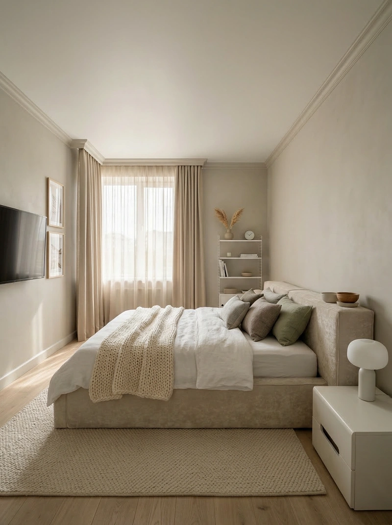 Дизайн спальни в стиле Хюгге — фото интерьера от нейросети RoomGPT