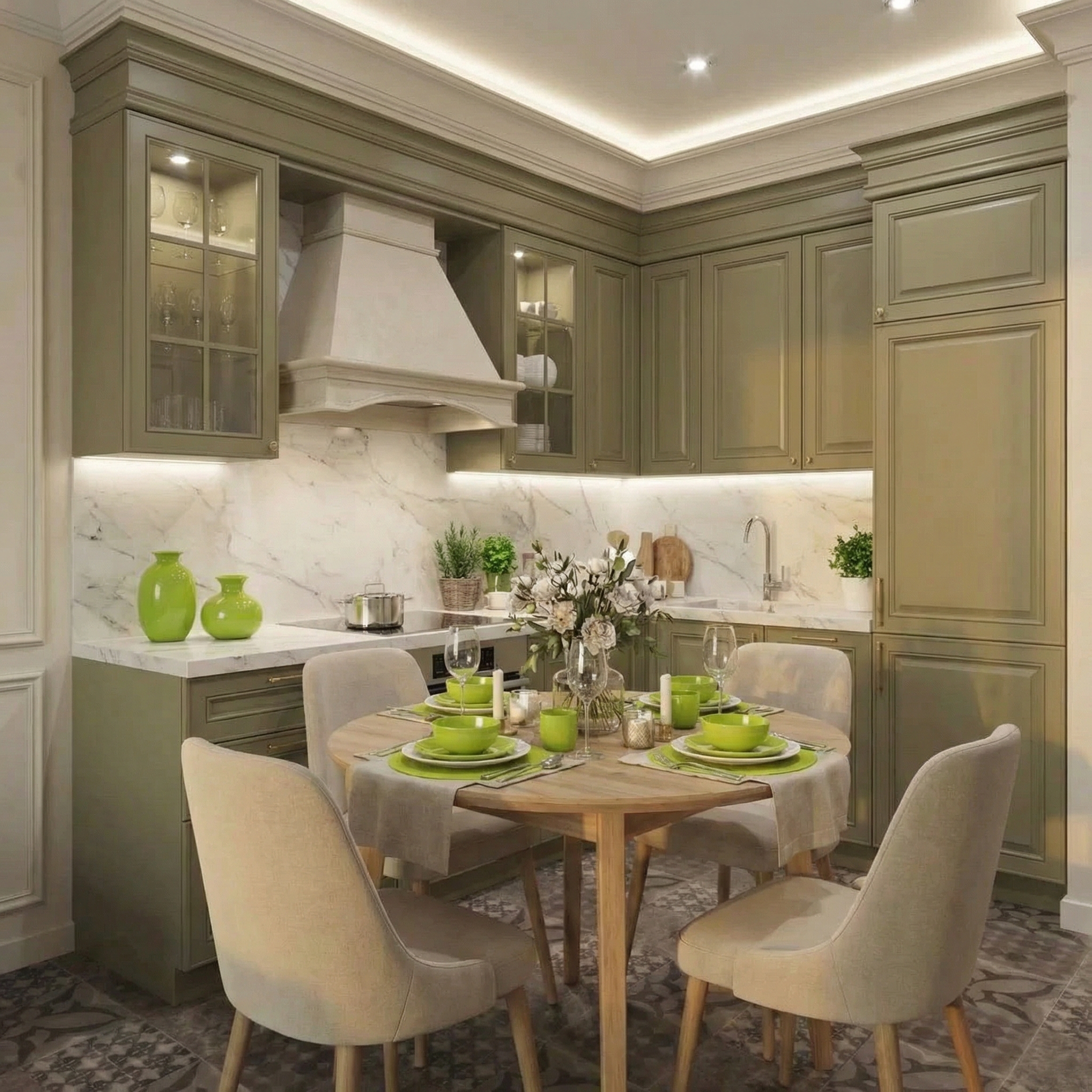 Дизайн кухни в стиле Классика — фото интерьера от нейросети RoomGPT