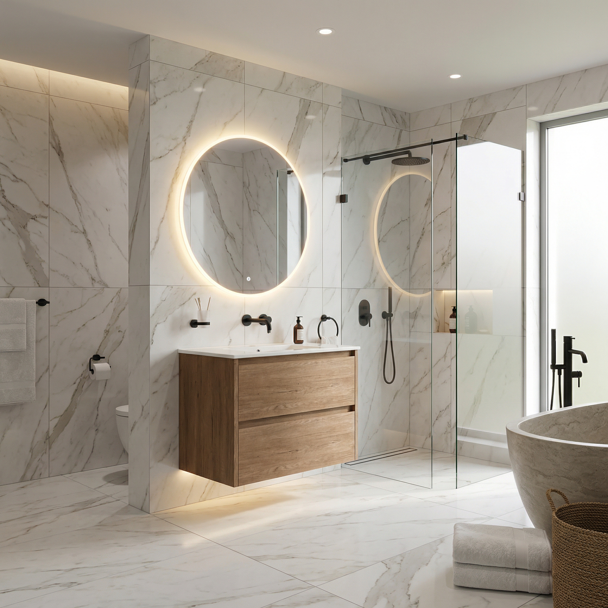 Дизайн ванной в стиле Контемпорари — фото интерьера от нейросети RoomGPT