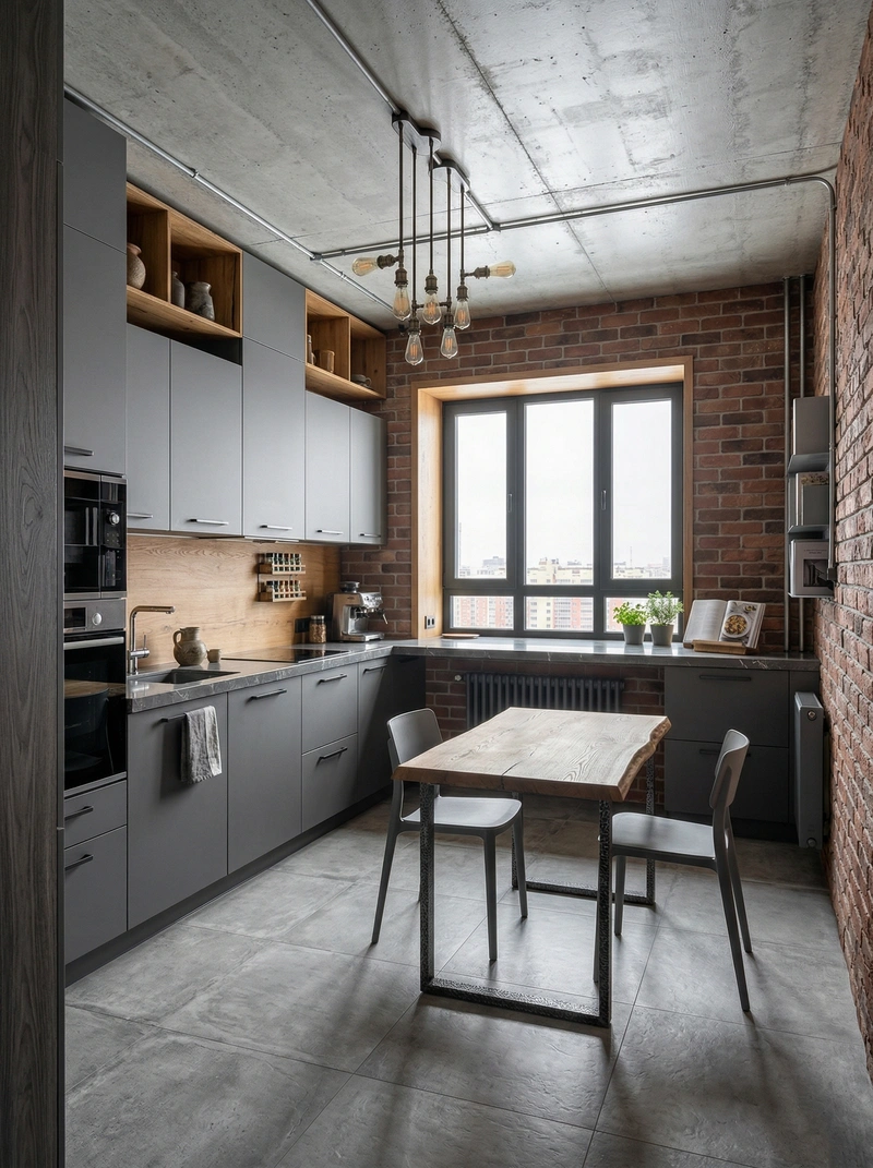 Дизайн кухни в стиле Лофт — фото интерьера от нейросети RoomGPT