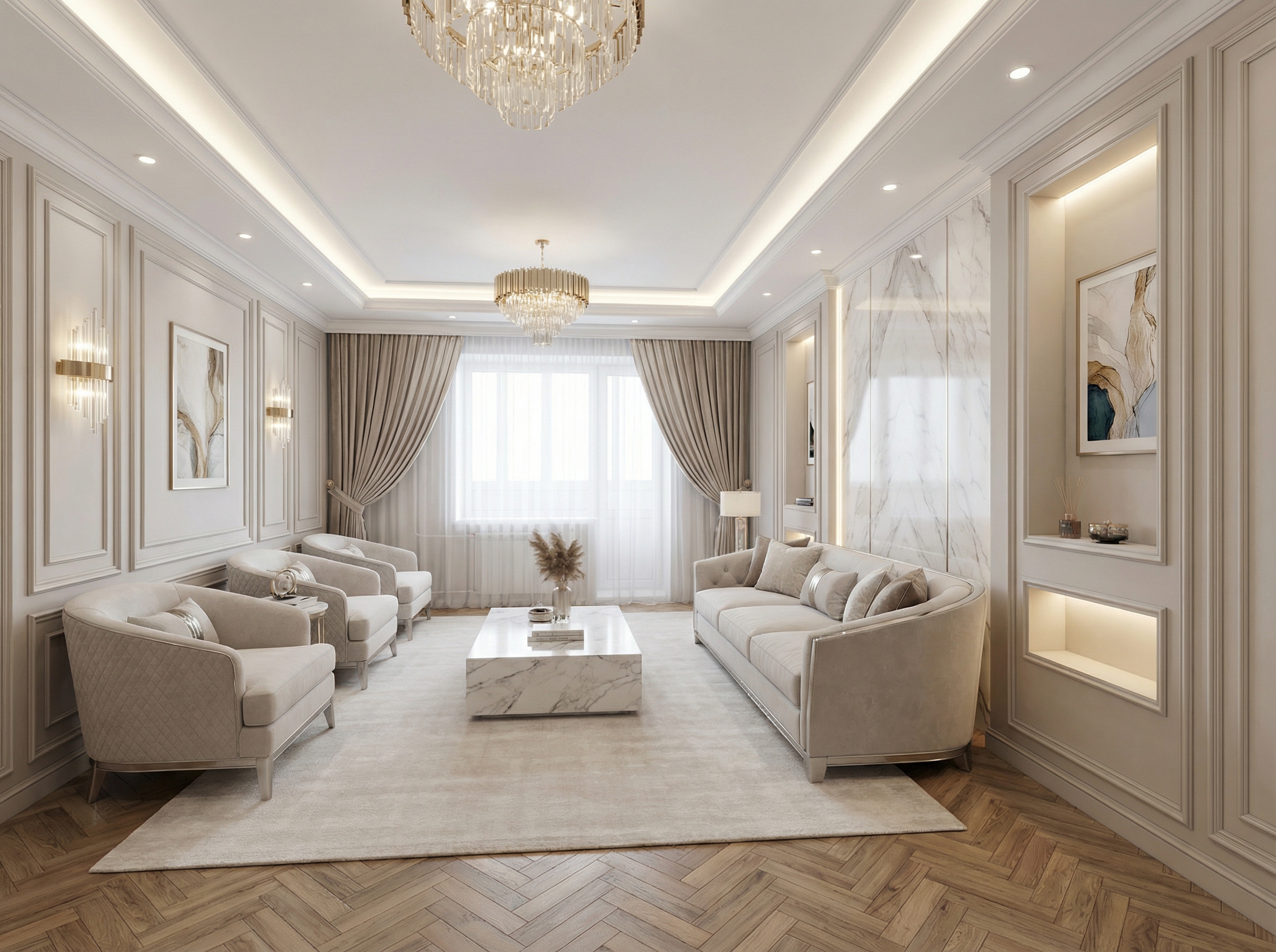 Дизайн гостиной в стиле Классика — фото интерьера от нейросети RoomGPT