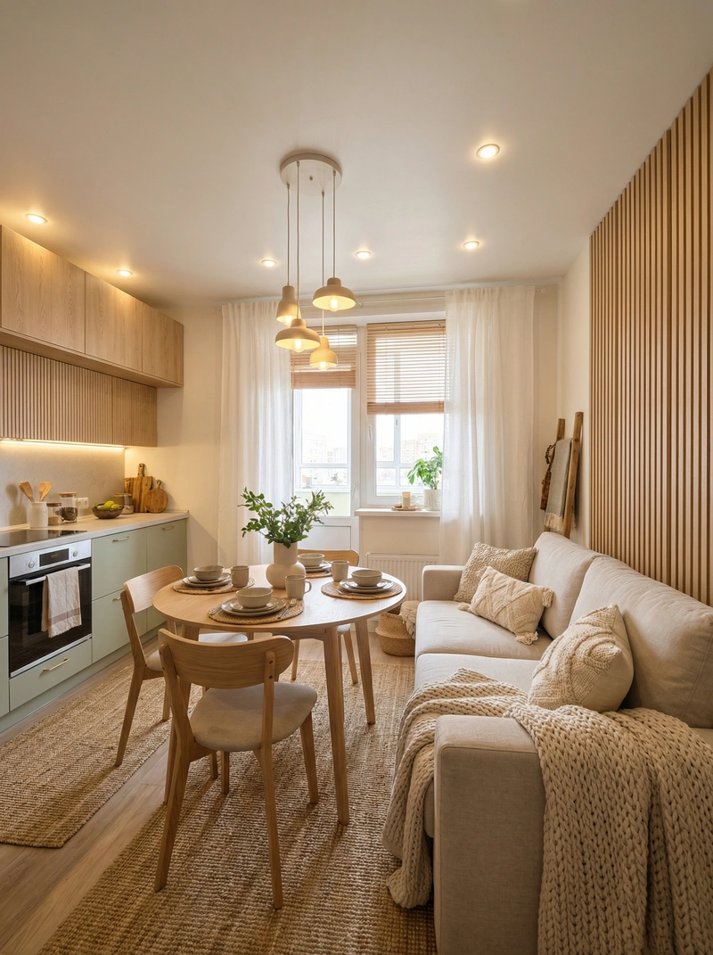 Дизайн интерьера в стиле Хюгге — Кухня от нейросети RoomGPT