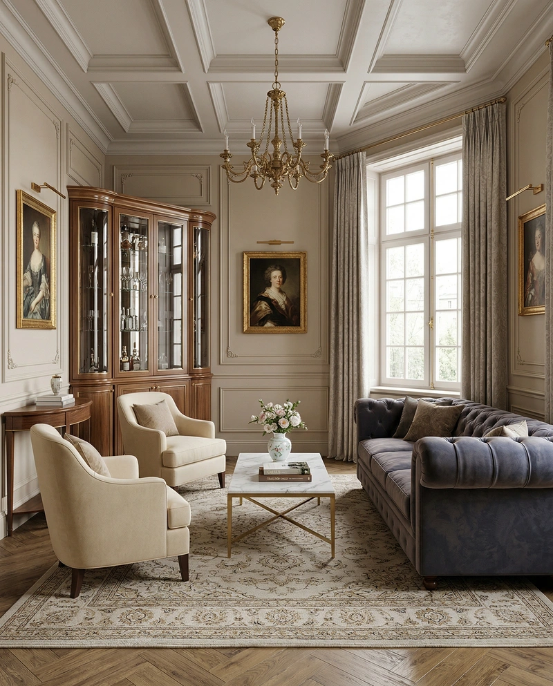 Дизайн гостиной в стиле Классика — фото интерьера от нейросети RoomGPT