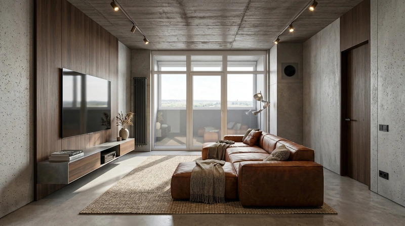 Дизайн гостиной в стиле Лофт — фото интерьера от нейросети RoomGPT