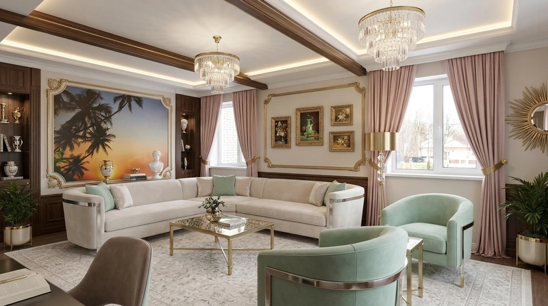 Дизайн гостиной в стиле Неоклассика — фото интерьера от нейросети RoomGPT