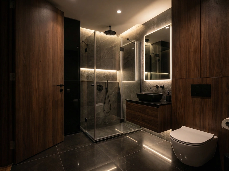 Дизайн ванной в стиле Блэктэк — фото интерьера от нейросети RoomGPT