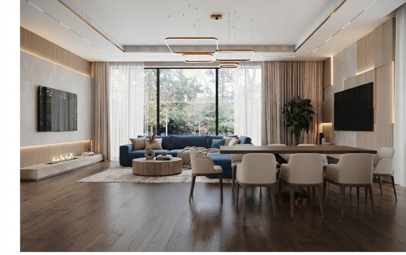 Дизайн гостиной в стиле Japandi — фото интерьера от нейросети RoomGPT