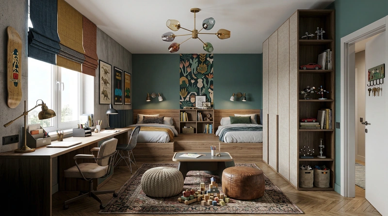 Дизайн детской в стиле Эклектика — фото интерьера от нейросети RoomGPT