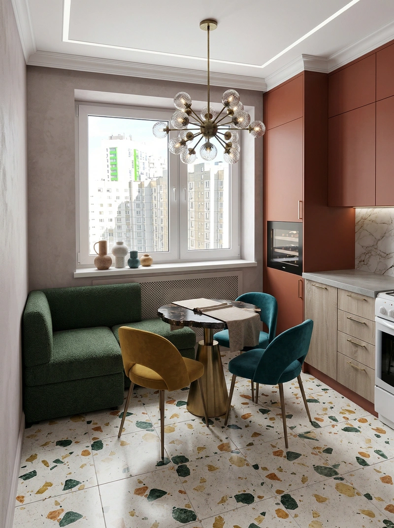 Дизайн кухни в стиле Эклектика — фото интерьера от нейросети RoomGPT