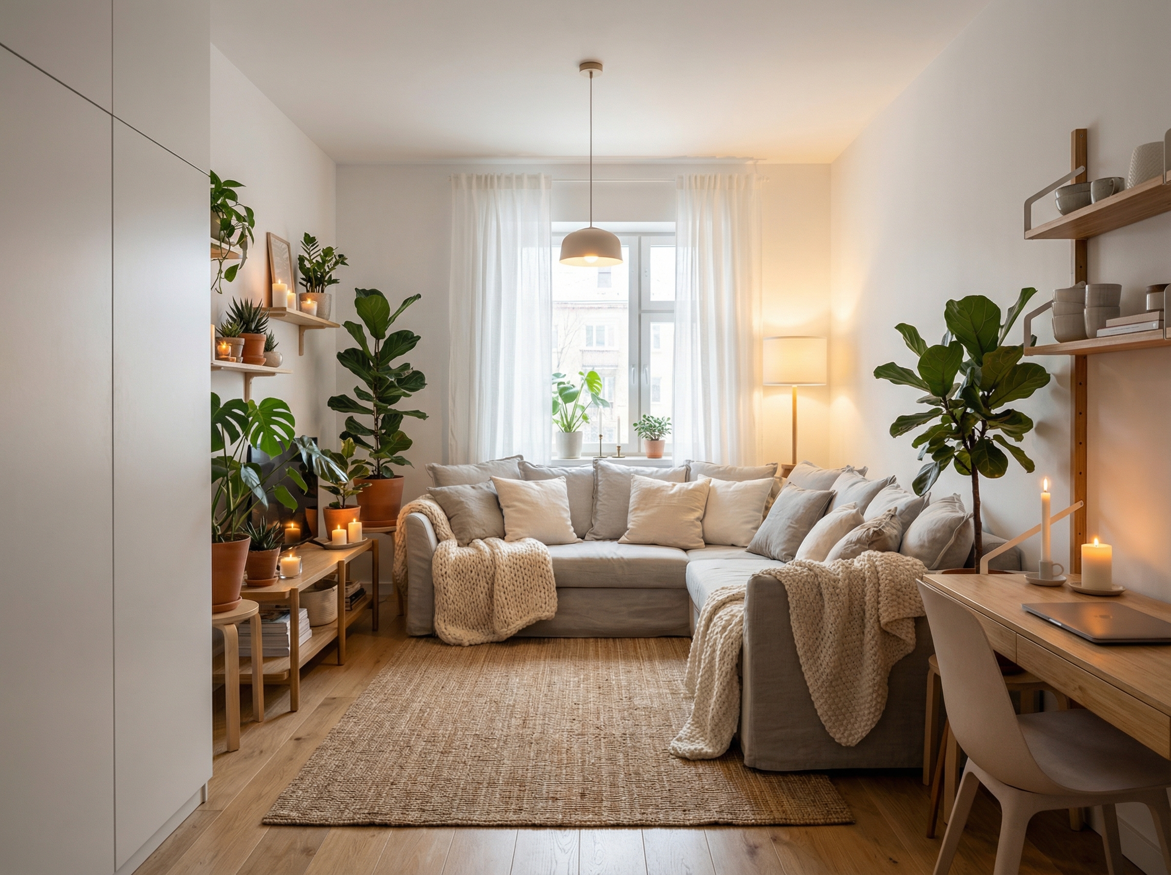 Дизайн гостиной в стиле Хюгге — фото интерьера от нейросети RoomGPT