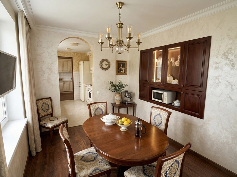 Дизайн кухни в стиле Классика — фото интерьера от нейросети RoomGPT