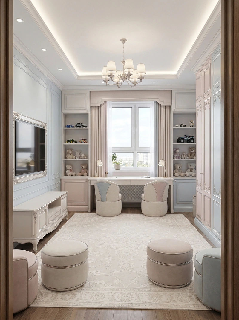 Дизайн детской в стиле Неоклассика — фото интерьера от нейросети RoomGPT