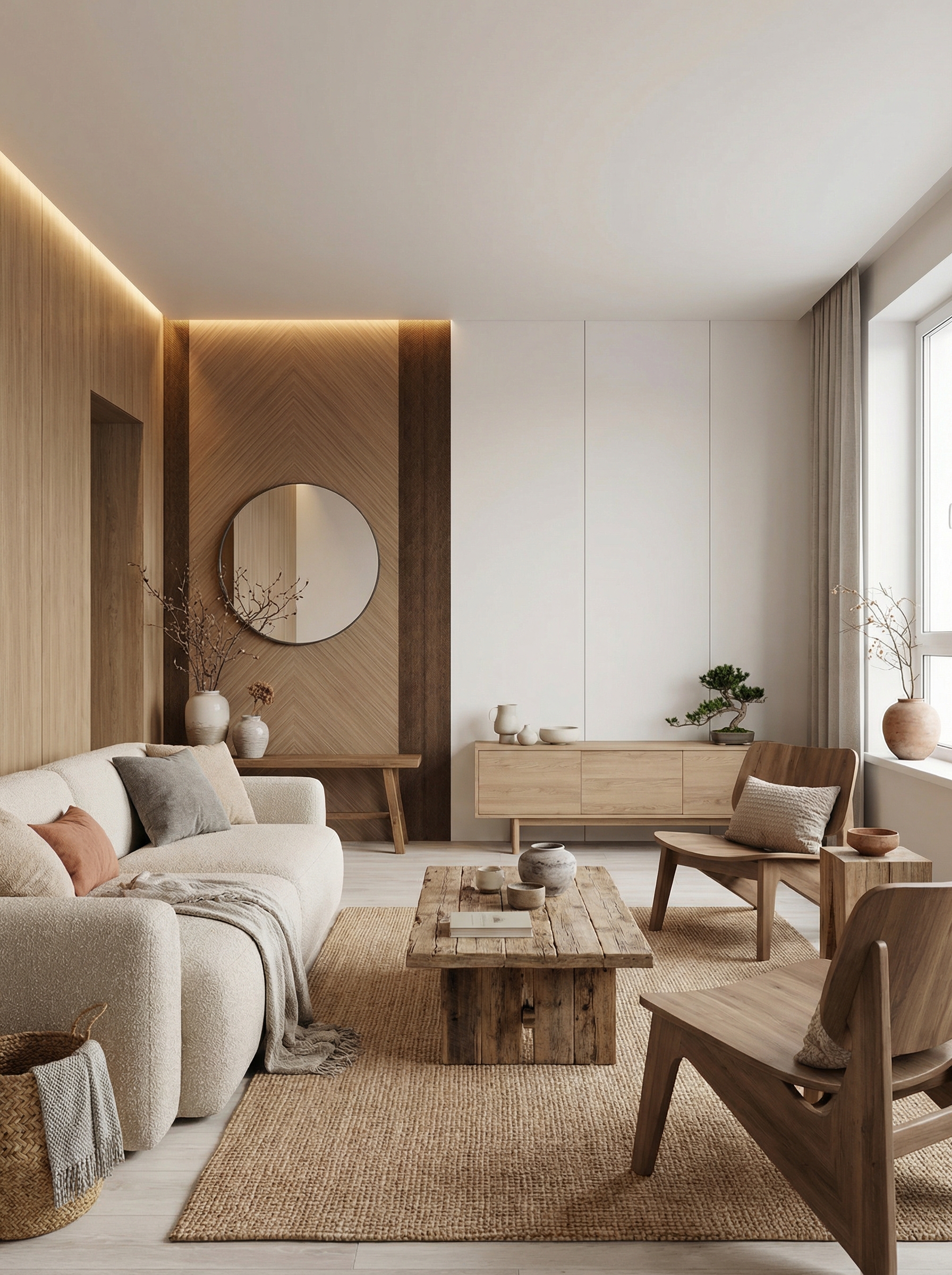 Дизайн гостиной в стиле Japandi — фото интерьера от нейросети RoomGPT