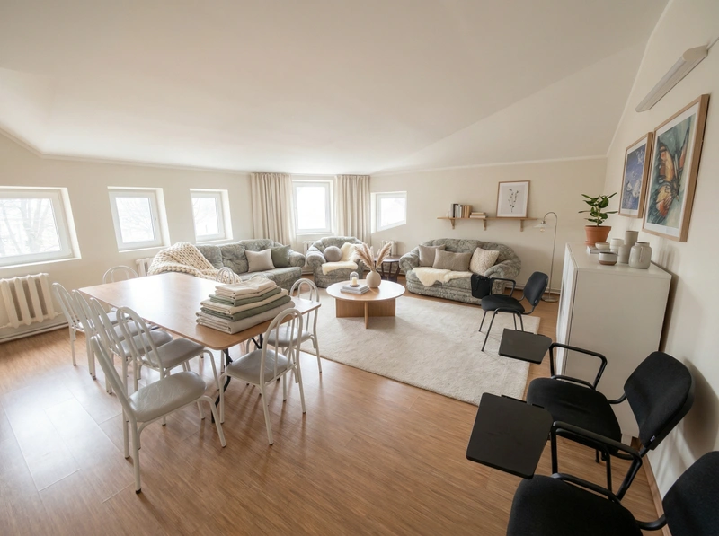 Дизайн гостиной в стиле Хюгге — фото интерьера от нейросети RoomGPT