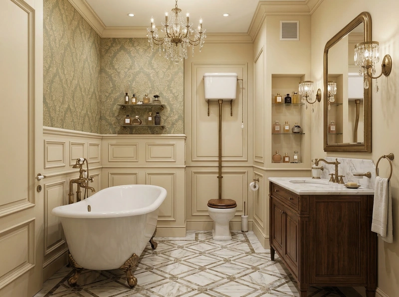 Дизайн ванной в стиле Классика — фото интерьера от нейросети RoomGPT
