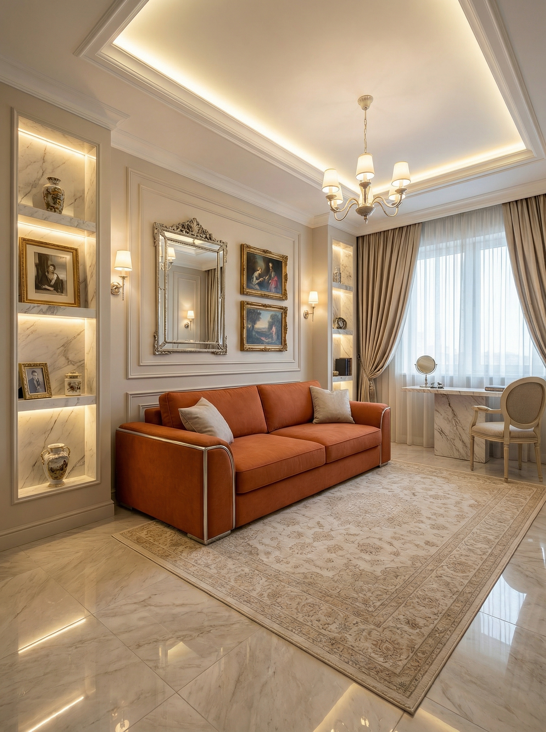 Дизайн гостиной в стиле Классика — фото интерьера от нейросети RoomGPT