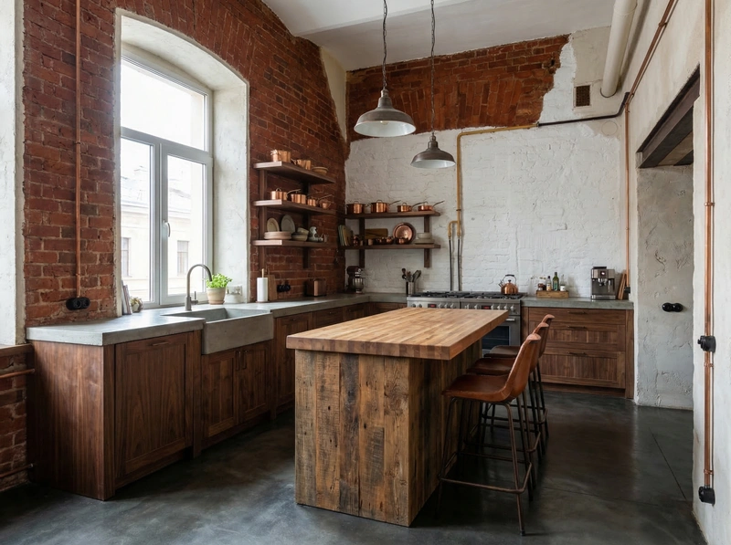 Дизайн кухни в стиле Лофт — фото интерьера от нейросети RoomGPT