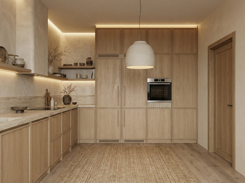 Дизайн кухни в стиле Japandi — фото интерьера от нейросети RoomGPT