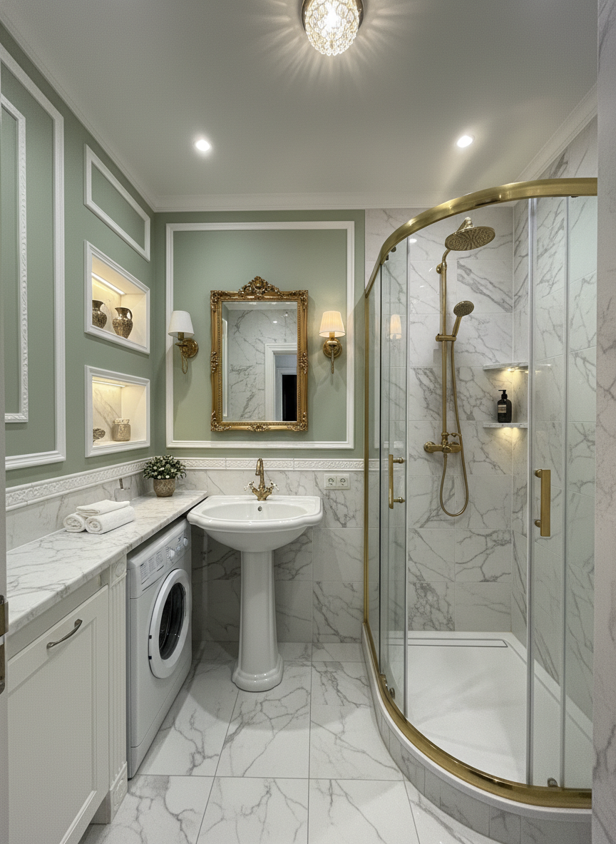 Дизайн ванной в стиле Классика — фото интерьера от нейросети RoomGPT