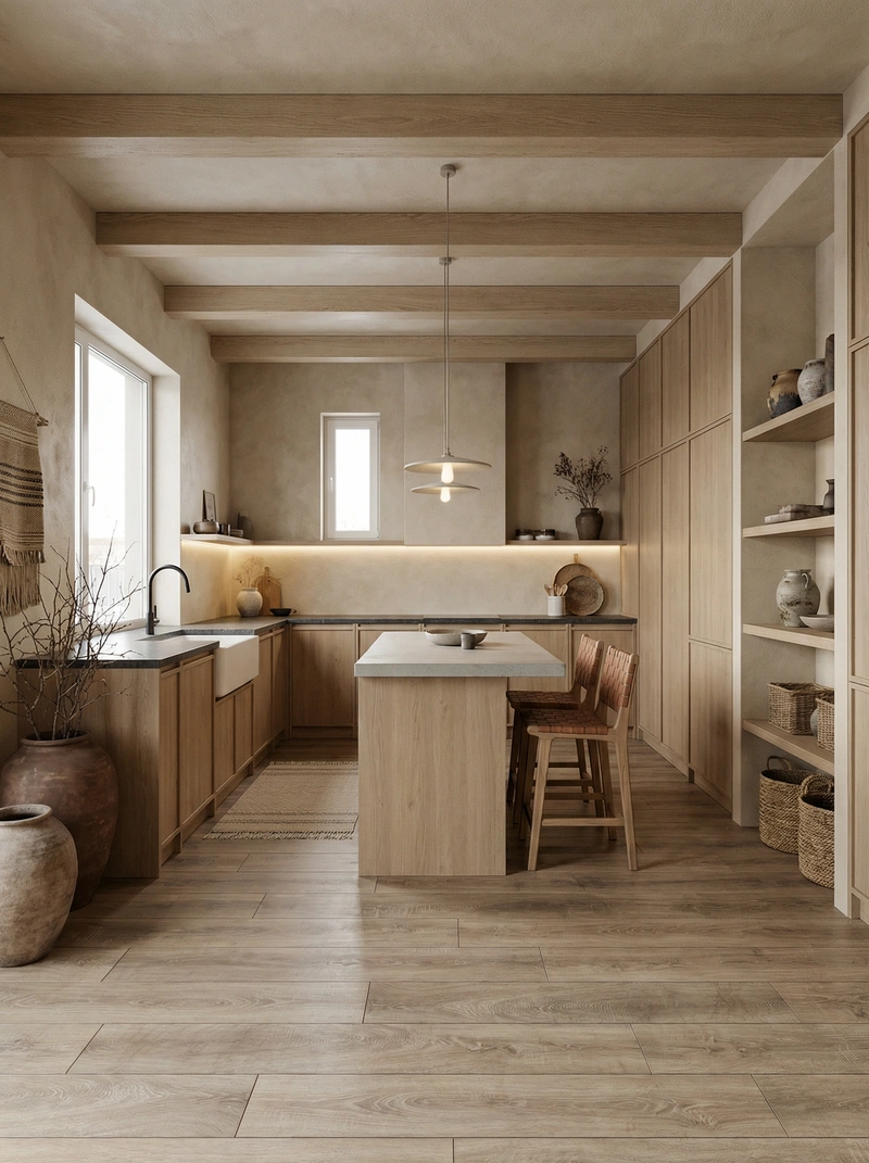 Дизайн кухни в стиле Japandi — фото интерьера от нейросети RoomGPT