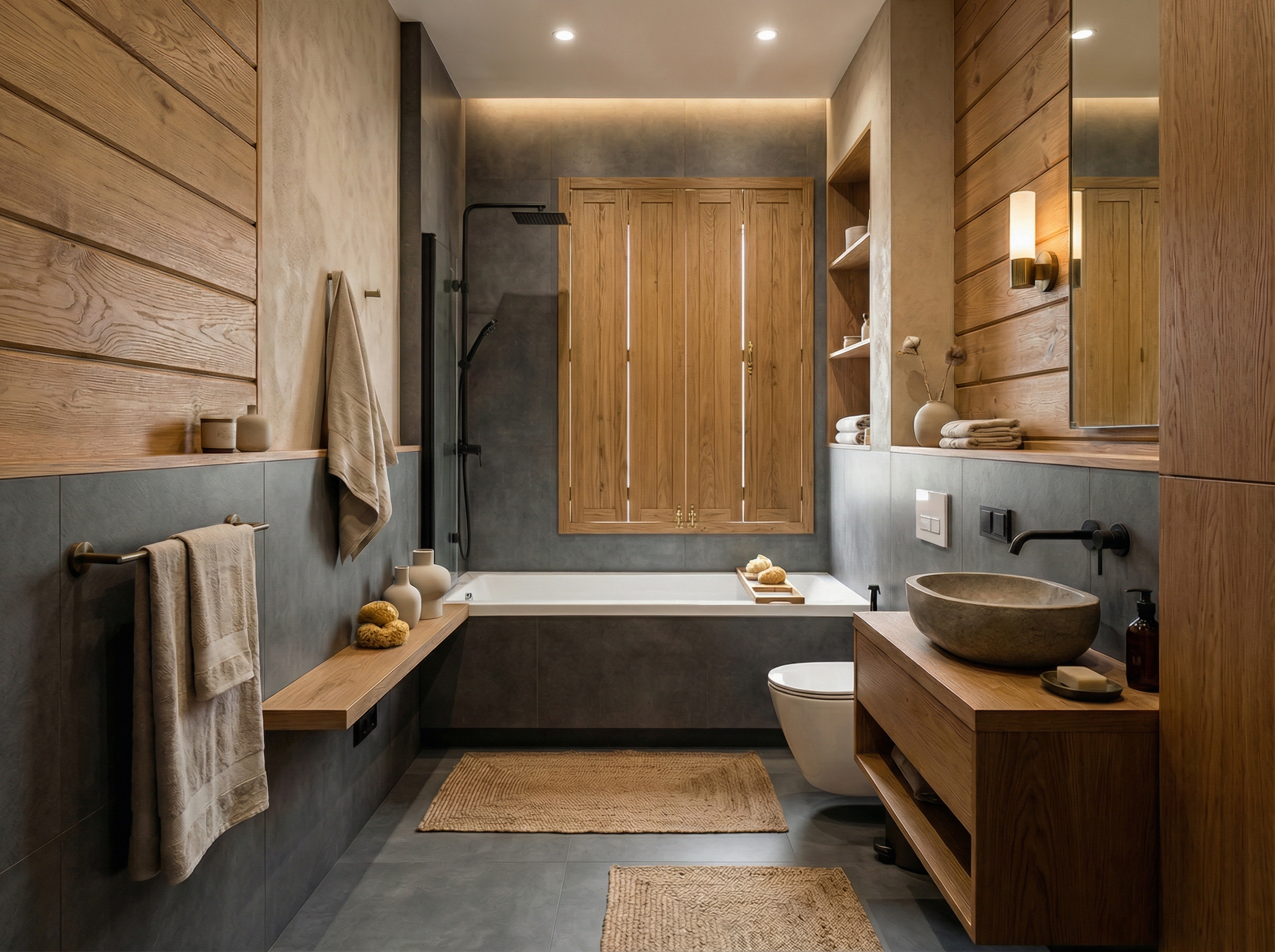 Дизайн ванной в стиле Japandi — фото интерьера от нейросети RoomGPT