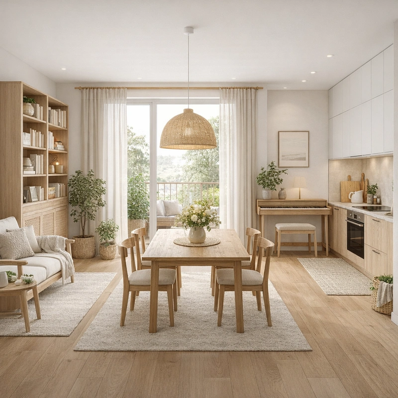 Дизайн гостиной в стиле Хюгге — фото интерьера от нейросети RoomGPT