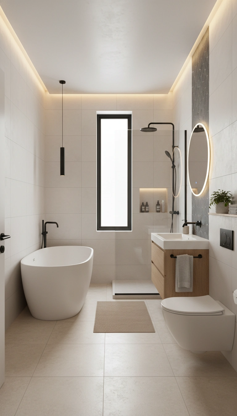 Дизайн ванной в стиле Japandi — фото интерьера от нейросети RoomGPT