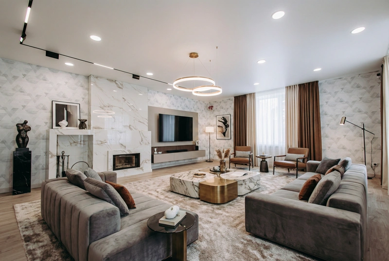 Дизайн интерьера в стиле Контемпорари — Гостиная от нейросети RoomGPT